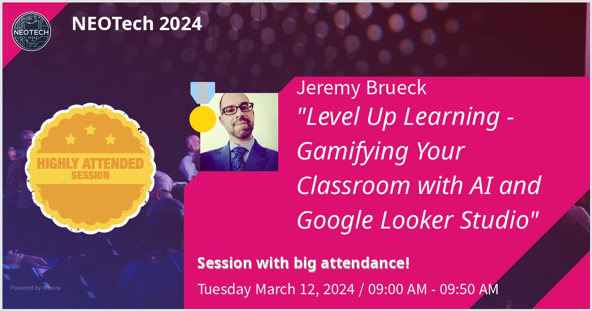 Gave a talk at <a href="/NEOTechConf/">NEOTech 2026</a> on Gamifying Your Classroom with AI &amp; Google Looker Studio. Thanks for the great turnout! #NEOTech24 

Here's a link to our:

SLIDES: bit.ly/NEOTechSlides
COURE GAMIFICATION OVERVIEW: bit.ly/LitSMASH
LOOKER DATASET: bit.ly/NEOTECHData