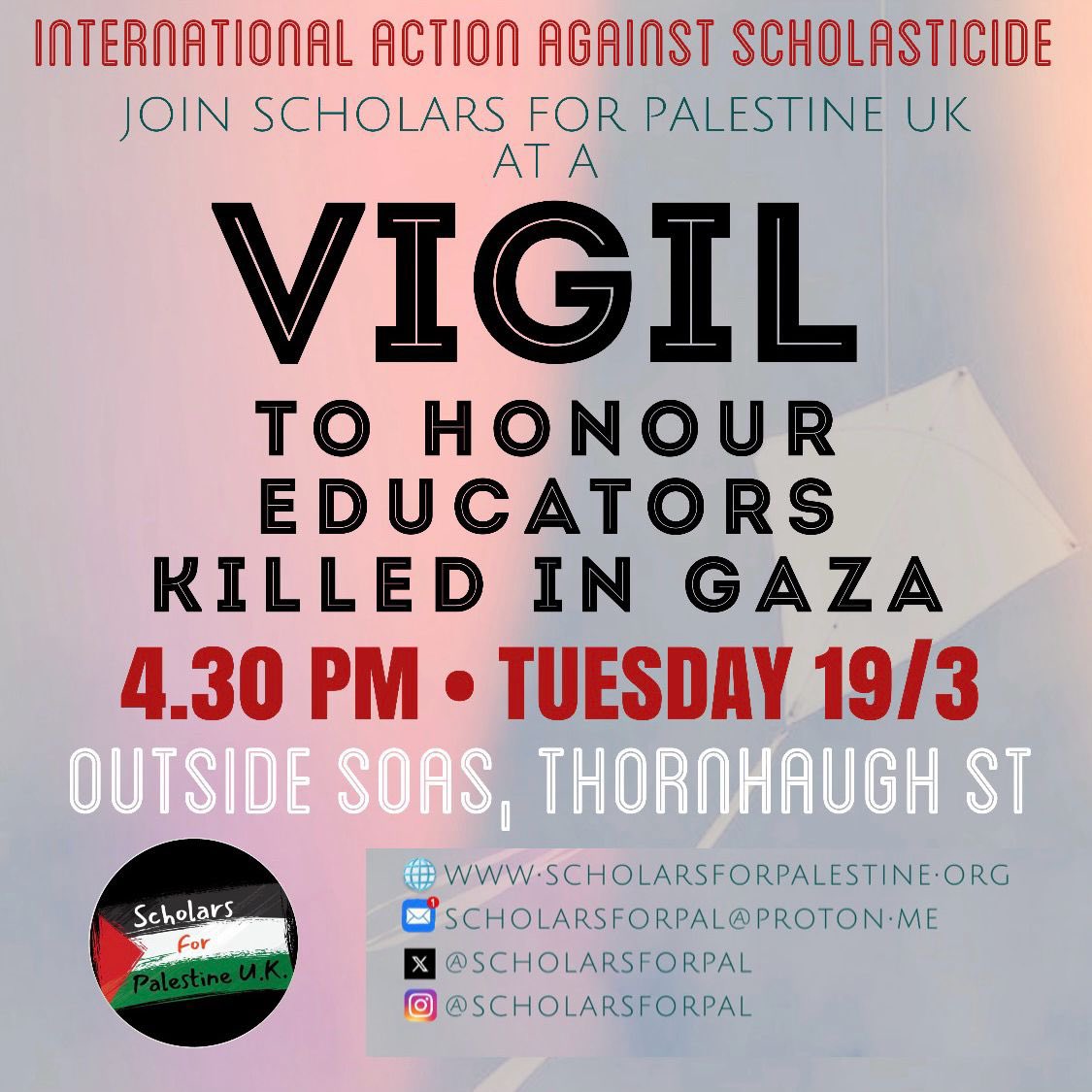 Join us next Tuesday at 4:30 pm outside the Main Building for a vigil to honour educators killed in Gaza.