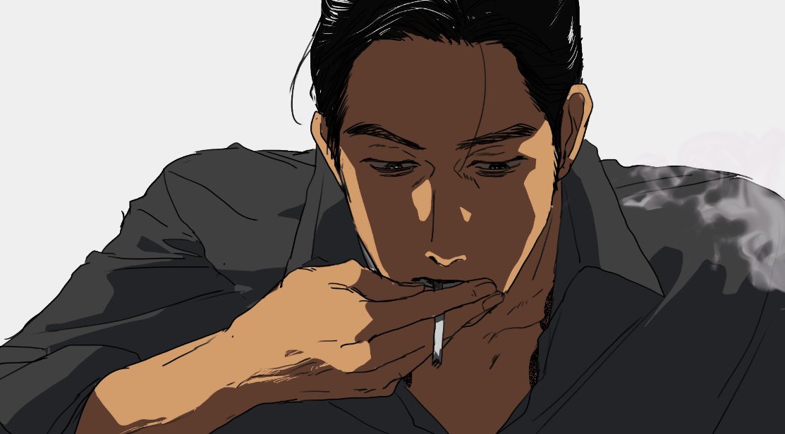 1boy male focus cigarette solo smoking black hair white background  illustration images