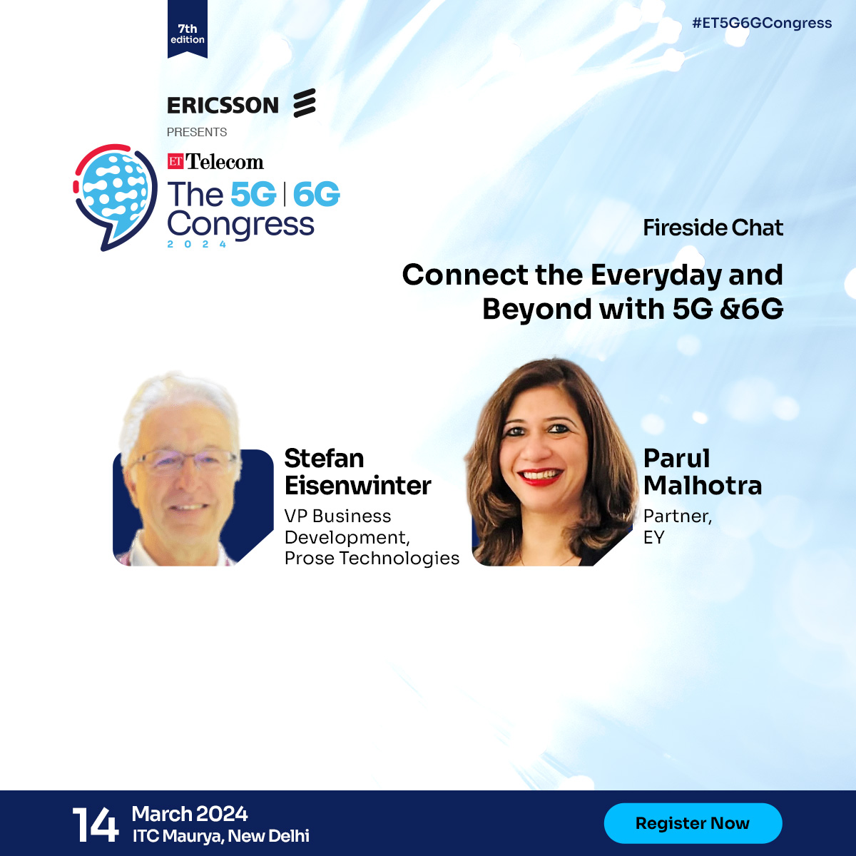 ETTelecom's tweet photo. Engage in our fireside chat on Connect the Everyday and Beyond with 5G &6G.
Stefan Eisenwinter -VP Business Development, @Prose_Tech
Parul Malhotra, Partner, @EY_India
Link: https://t.co/rDCl9mtq6Y
#ETTelecom #ET5G6GCongress #5g #5Gadvanced #internet #Beyond5G #P3 #telecommun https://t.co/pDG9TpkamE