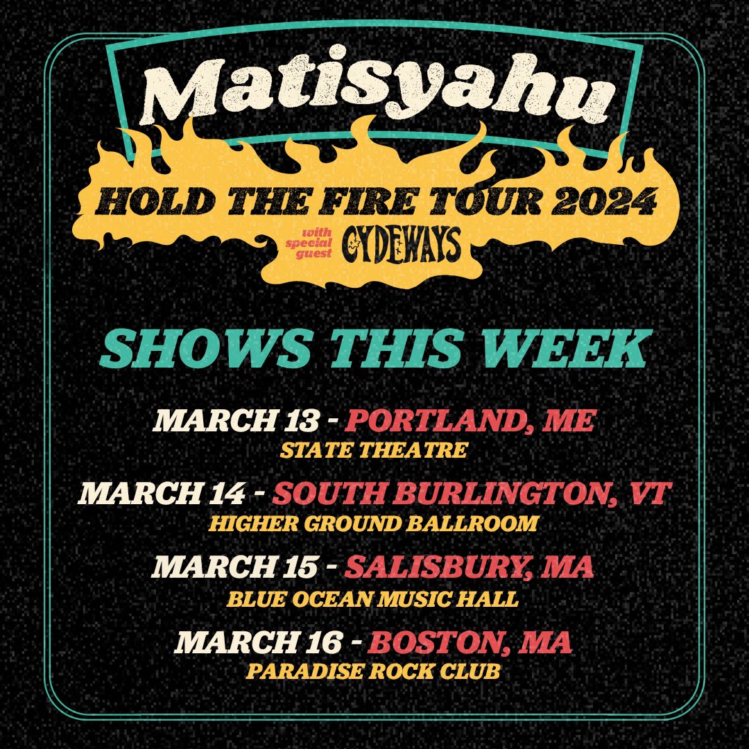 This week's shows 🔥 Tickets and VIP soundcheck bundles still available at matisyahuworld.com/tour