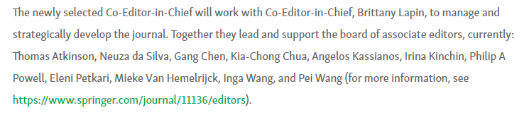 Applications are open for an Co-Editor in Chief position at Quality of Life Research* (1st term Jan 2025 to Dec 2028). Deadline 6 May 2024 isoqol.org/isoqol-seeks-c… #HRQL #PatientCentered #Psychometrics #QualitativeResearch *The journal: link.springer.com/journal/11136