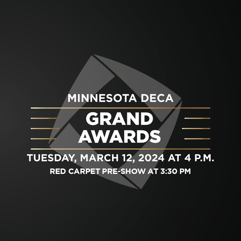 mndeca's tweet image. 🎉 Hot on the heels of the Oscars, it's DECA's turn to dazzle! 

The #MNDECA2024 Grand Awards &amp;amp; Red Carpet start at 3:30 PM today! 🏆💼 

Who's going to Anaheim? Join us live on Zoom and find out! us06web.zoom.us/j/86032969230 #DECARedCarpet #ExperienceTheDifference