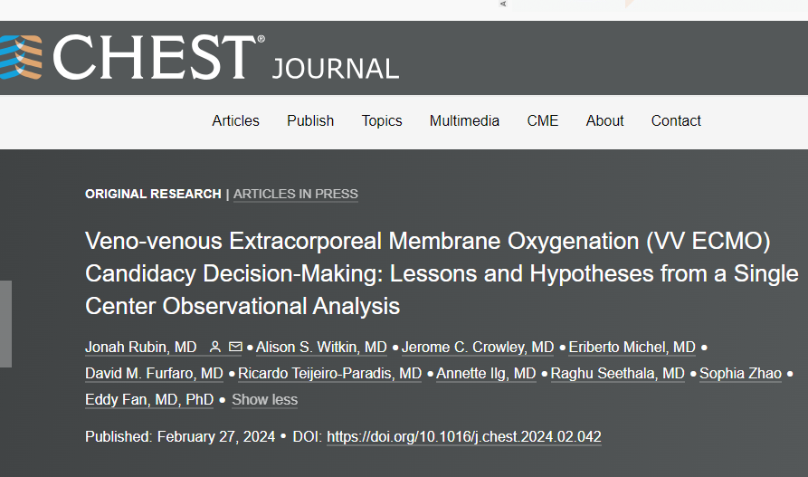 Jonah Rubin MD, FCCP (@jonahrubinmd) on Twitter photo 🚨VV ECMO candidacy decisions are not consistent!
They generally should be.
Just out in <a href="/journal_CHEST/">CHEST® Journal</a> - the first output of the newly formed EC-YES international study group analyzing the quality of ECMO candidacy decision-making. 🧵 (1/7)
journal.chestnet.org/article/S0012-… 🚨VV ECMO candidacy decisions are not consistent!
They generally should be.
Just out in <a href="/journal_CHEST/">CHEST® Journal</a> - the first output of the newly formed EC-YES international study group analyzing the quality of ECMO candidacy decision-making. 🧵 (1/7)
journal.chestnet.org/article/S0012-…