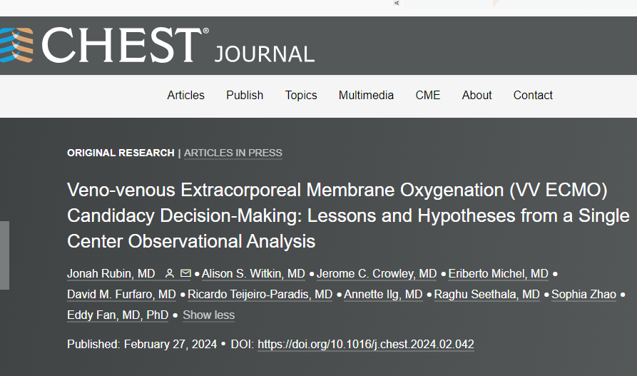 🚨VV ECMO candidacy decisions are not consistent! They generally should be. Just out in @journal_CHEST - the first output of the newly formed EC-YES international study group analyzing the quality of ECMO candidacy decision-making. 🧵 (1/7) journal.chestnet.org/article/S0012-…