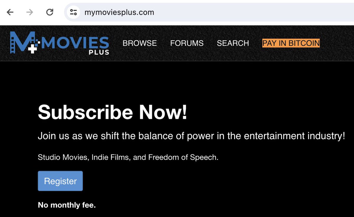 BitcoinMagazine's tweet photo. JUST IN: Steaming platform Movies Plus now accepts #Bitcoin as payment. https://t.co/3JrsW9pYg7