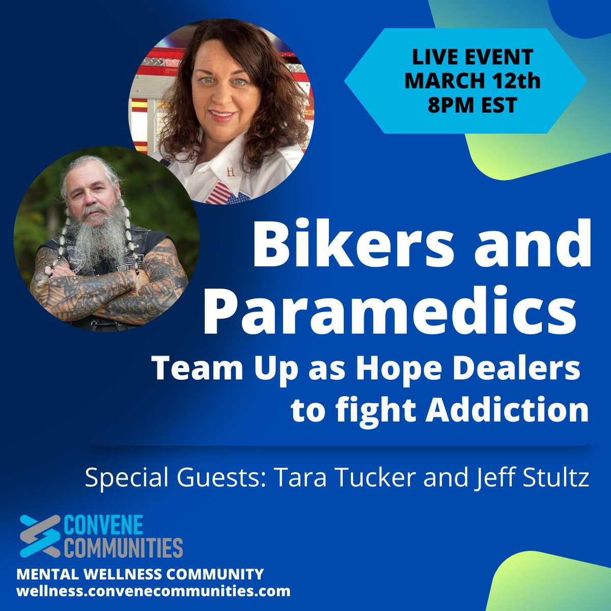 ConveneComms's tweet photo. Tonight's Mental Wellness Community Podcast has two special guests. Learn how bikers and paramedics team up as hope dealers to fight addiction. Live stream at 8PM EST on X, Facebook, YouTube, and Twitch.

#mentalwellness #mentalwellnessmatters #convenecommunities #mentalhealth https://t.co/3hCQbZryhG