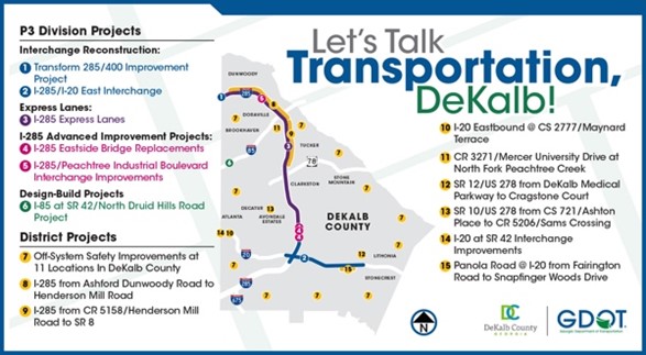 Let’s Talk Transportation, DeKalb! We teamed up with @GADeptofTrans to answer all of your questions about the roadway improvements in your county. Have questions? Let us help you! Visit our new website to see GDOT’s projects within DeKalb County. bit.ly/GDOT-DeKalb-01