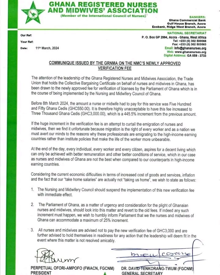 The Ghana Registered Nurses and Midwives Association takes to task their Nursing and Midwifery Council over increments in verification fees

Meanwhile in Nigeria it's all gone🦗 🦗 🦗.....