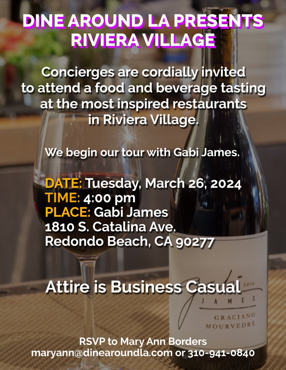 DineAroundLA's tweet photo. Concierges RSVP ASAP limited space available https://t.co/Q29VxamsB8