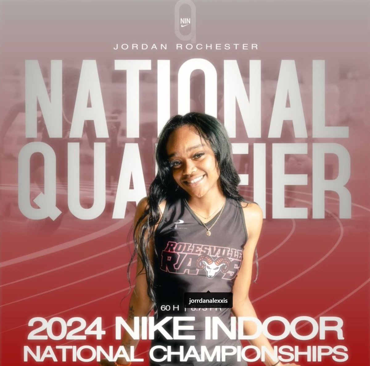 Congratulations to Rolesville’s Jordan Rochester on her 10th place finish at the 2024 Nike Indoor Nationals! Jordan ended her indoor season with a personal best of 8.7 in the 60 hurdles!!🔥🔥🔥