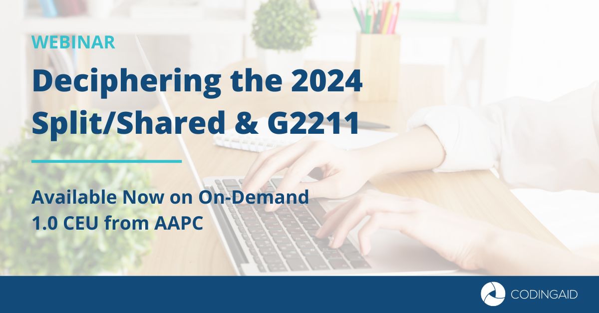 ManagedResc's tweet photo. [On-Demand Webinar] Deciphering the 2024 Split/Shared &amp; G2211
Learn how to decipher &amp; correctly apply the new guidelines. 
Download your 1.0 AAPC CEU after viewing the webinar &amp; completing a post event test
https://t.co/DXLXeSJgA3
#splitshared #medicalcoding #g2211 #codingwebinar https://t.co/2xMOQvt42j