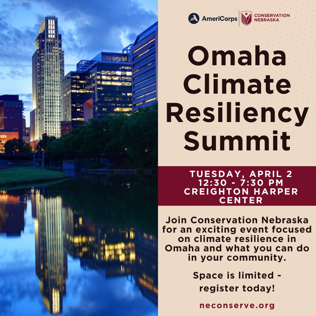 ConservationNE's tweet photo. Register Today! Seats are limited for the upcoming Omaha Climate Summit.

Visit our Facebook page to learn more and secure your spot today! https://t.co/PUqdvRKh2U