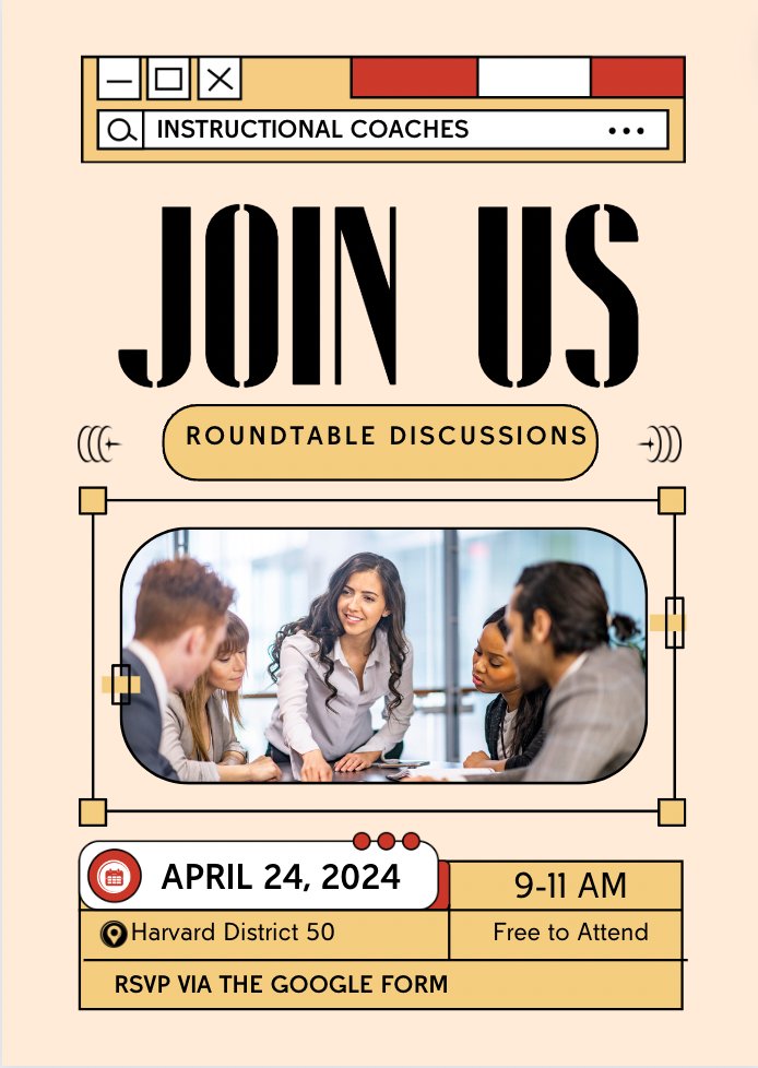 HarvardD50's tweet photo. #HarvardRising Instructional Coaches are hosting an @IllinoisCIC Round Table! Join us Wed Apr 24th, to enhance your coaching practice through conversation and collaboration. Together, let’s ENGAGE, IGNITE, and INSPIRE our school communities! RSVP:https://t.co/xda9UTdTPW #ICIC2024 https://t.co/eLPzZrgvZZ