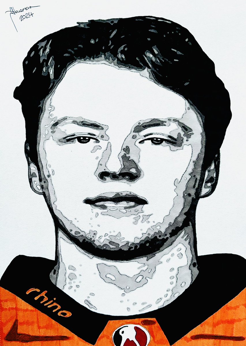 HollywoodArtLH's tweet photo. #FinlayUlrick #Ulrick #Sheffield #SheffieldSteelers #Steelers #SteelersHockey #Elite #EIHL #Art #Artist #Artwork #FanArt #Drawing #Sketch #Ink #InkArt #InkDrawing @UlrickFinlay @steelershockey Hand drawn using Spectrum Noir ✍️🏒🧡 https://t.co/9XCd2mz1g4