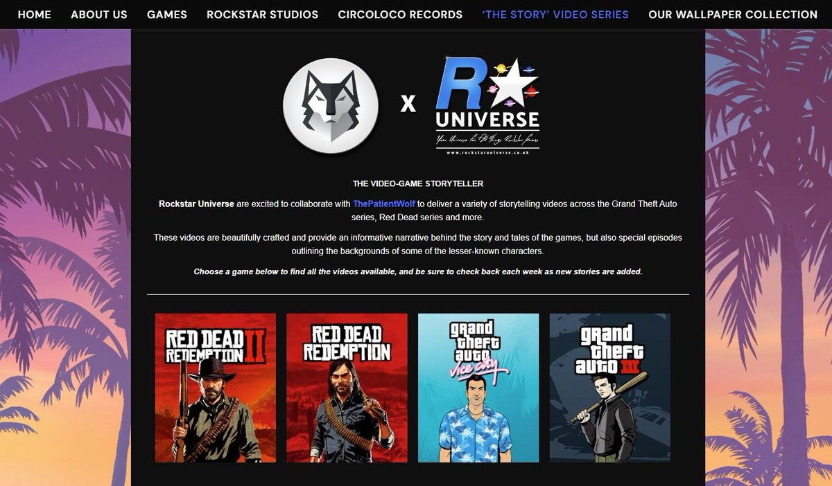We're excited to announce our collaboration with <a href="/PWolfgames/">ThePatientWolf</a> in hosting and sharing a series of storytelling videos across the GTA series, Red Dead series and beyond. 

You can view our dedicated page at - rockstaruniverse.co.uk/the-story-vide…