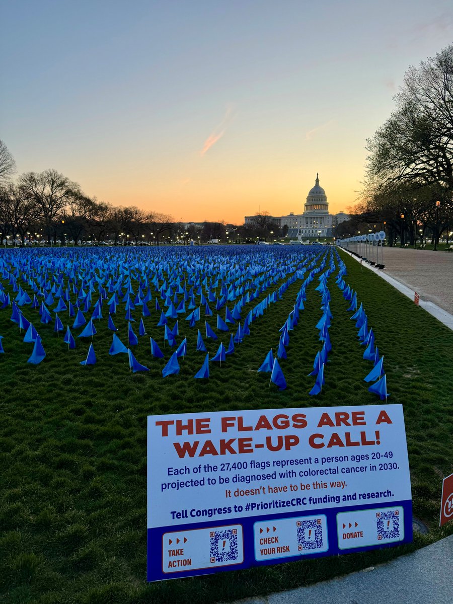 Today's @FightCRC #UnitedInBlue installation includes 27,400 blue flags recognizing Americans younger than age 50 who will be diagnosed with #ColorectalCancer by 2030 unless we do more to screen, educate & advocate. #PrioritizeCRC #ColorectalCancerAwarenessMonth