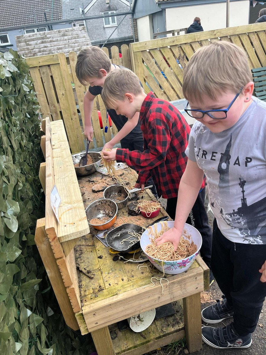 World Book day 24 - Spaghetti and Meatballs for all! 
We applied maths skills to create 2d shapes, repeating a pattern table cloth, using spaghetti to work out part whole problems.
The older children enjoyed exploring our outdoors!