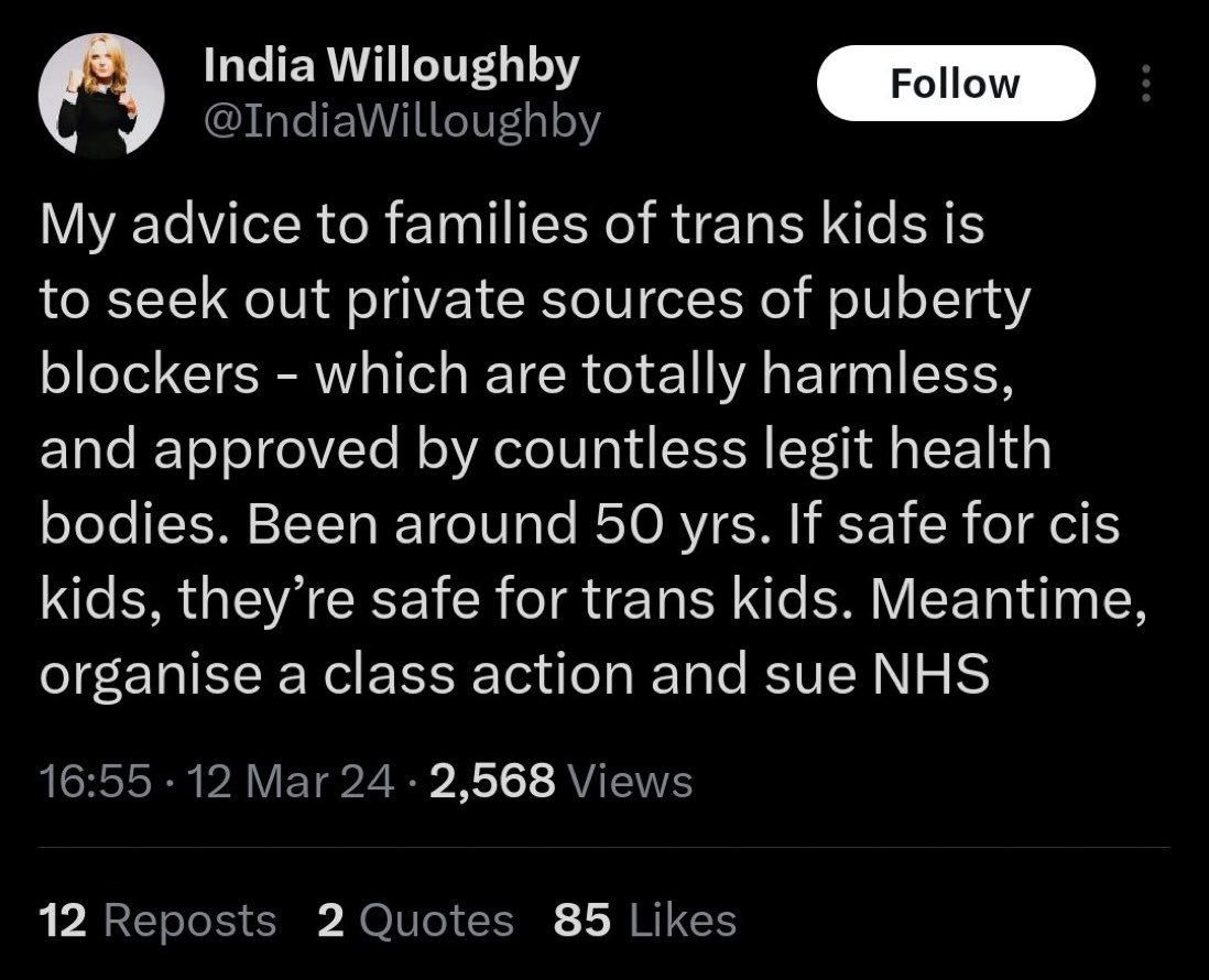 Some things can never be forgiven. Telling people that puberty blockers are totally harmless for kids is sick.