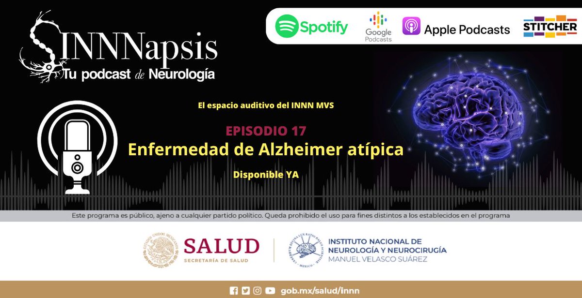 INNNMVS's tweet photo. 🎙️Presentamos el Episodio 17 de nuestro Podcast SINNNapsis, con el tema: "Enfermedad de Alzheimer atípica".🧩🧠
📻 Recuerda que aquí escucharás temas de interés de, por y para la comunidad de Neurociencias. 👩‍⚕️🧑‍⚕️👨‍⚕️👩‍🔬👨‍🔬🥼
🎙🎚🎛📡Ya disponible.
https://t.co/aUUiELEZoC https://t.co/stQOZS8hjq