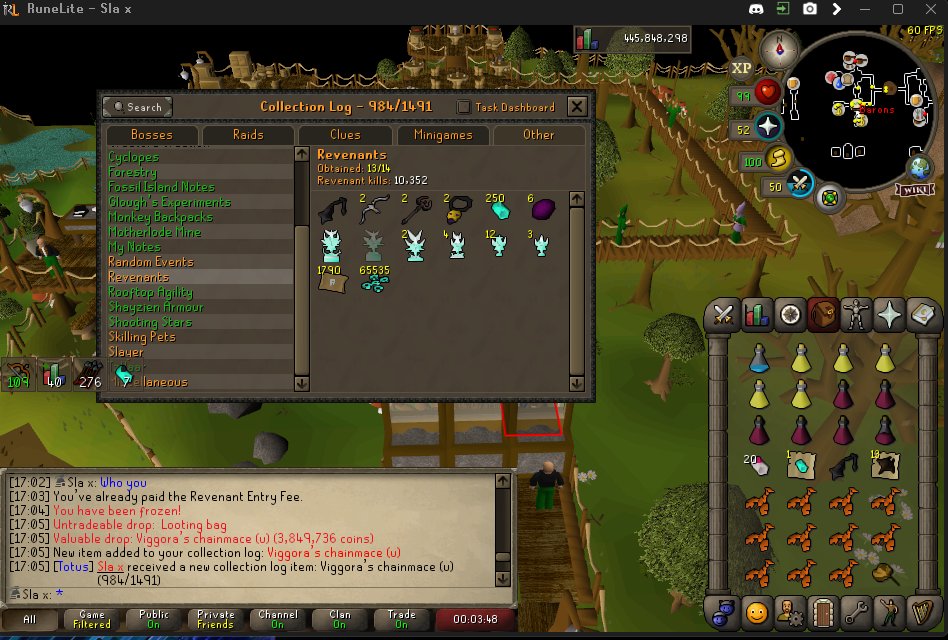 Slax_OSRS's tweet image. Revenants green log, mace and 8m emblem 7 kills apart 😂