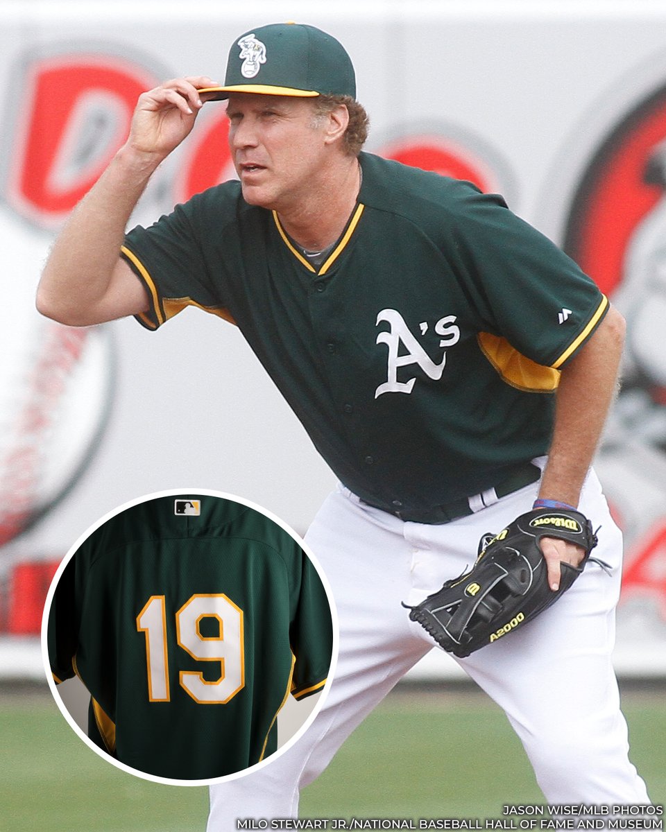 #OTD in 2015, Will Ferrell suited up for 10 teams in the same day as part of a cancer research fundraiser. Among other transactions, the Angels traded him to the Cubs in exchange for a washing machine. The @Athletics jersey he wore to begin the day is preserved in Cooperstown.