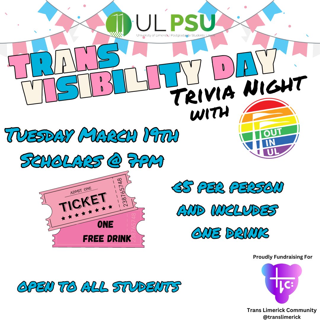 Join us next Tuesday 19th to raise money for @TransLimerick with @OutInUL ✨️ Register your team to secure your place: tr.ee/Mu-50Og_bl