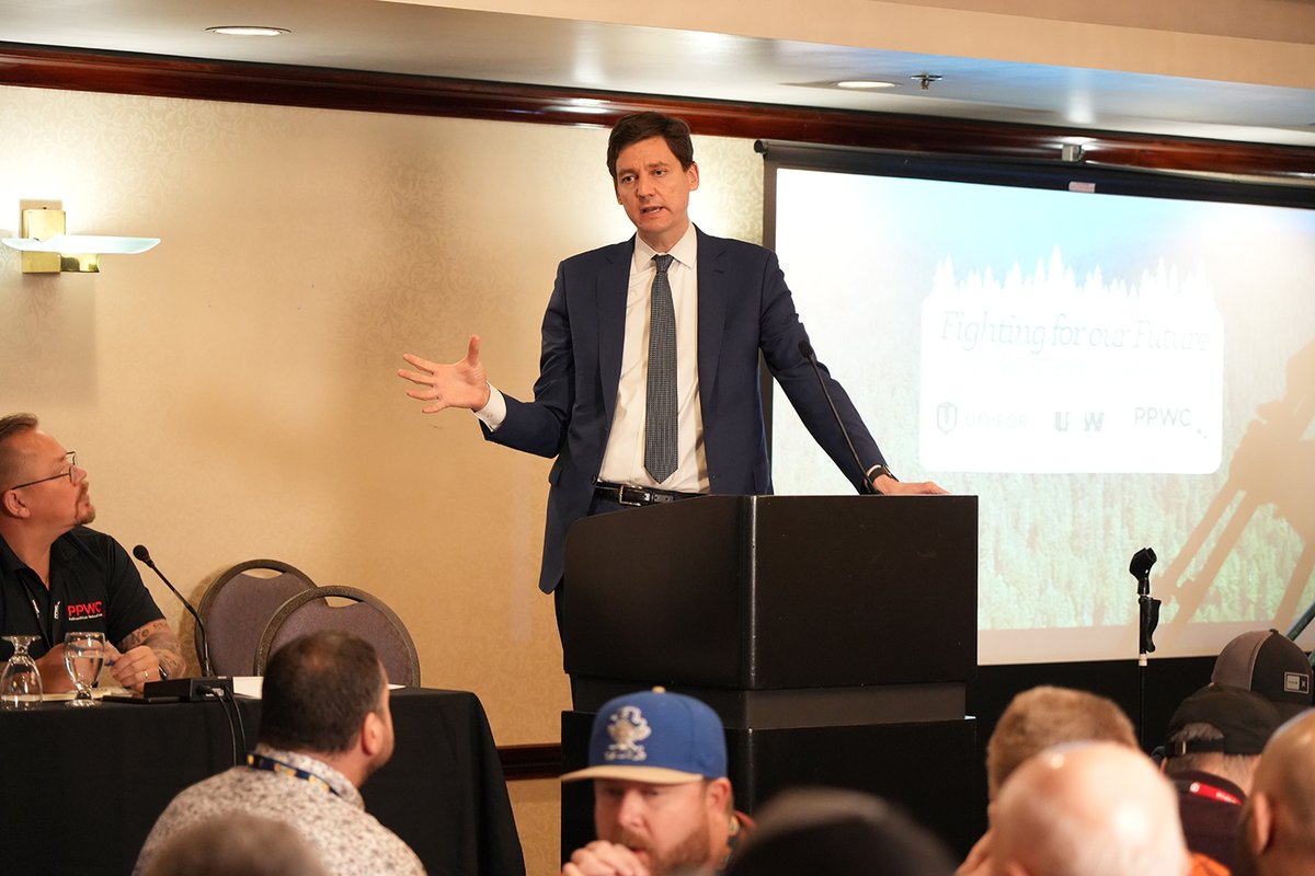Premier David Eby told delegates 'We're going to take the specific suggestions from this report, we're going to caucus and we're going to support the industry. But more importantly, families depend on it.' #BCForestry