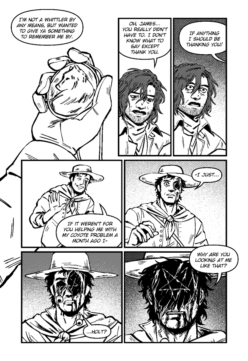 comic about my character Holt tried to do some new stuff with this one and it was fun :^)
1/3 