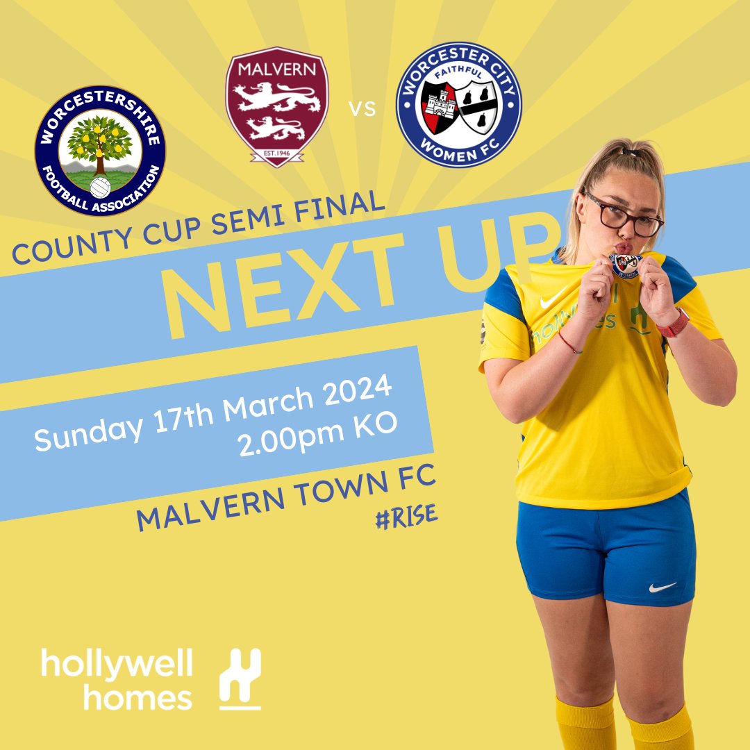 Worcester City Women FC (@wcwomenfc) on Twitter photo NEXT UP π
Our First & Development teams are in the semi final of the <a href="/WorcsFA/">Worcestershire FA β½</a> County Cup this Sunday!
First Team vs <a href="/BewdleyTownLFC/">BewdleyTownLadiesFC</a>
Development Team vs <a href="/MalvernTown1946/">Malvern Town FC</a>
First Team tickets here - wcwfc.co.uk/event-details/β¦
(Season tickets are not valid for this game) NEXT UP π
Our First & Development teams are in the semi final of the <a href="/WorcsFA/">Worcestershire FA β½</a> County Cup this Sunday!
First Team vs <a href="/BewdleyTownLFC/">BewdleyTownLadiesFC</a>
Development Team vs <a href="/MalvernTown1946/">Malvern Town FC</a>
First Team tickets here - wcwfc.co.uk/event-details/β¦
(Season tickets are not valid for this game)