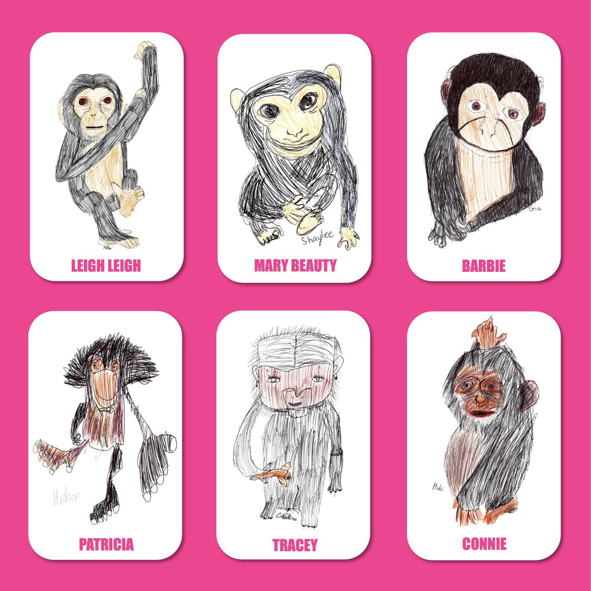 Joyous task this week - creating artworks for our Chimpanzee Community project with @BornFreeFDN & @liberiachimps featuring drawings of LCRP orphan chimps by USA & UK children. To LCRP's female stars chimp and non-chimp, you rock! Drawings by @LagunaBeachUSD children