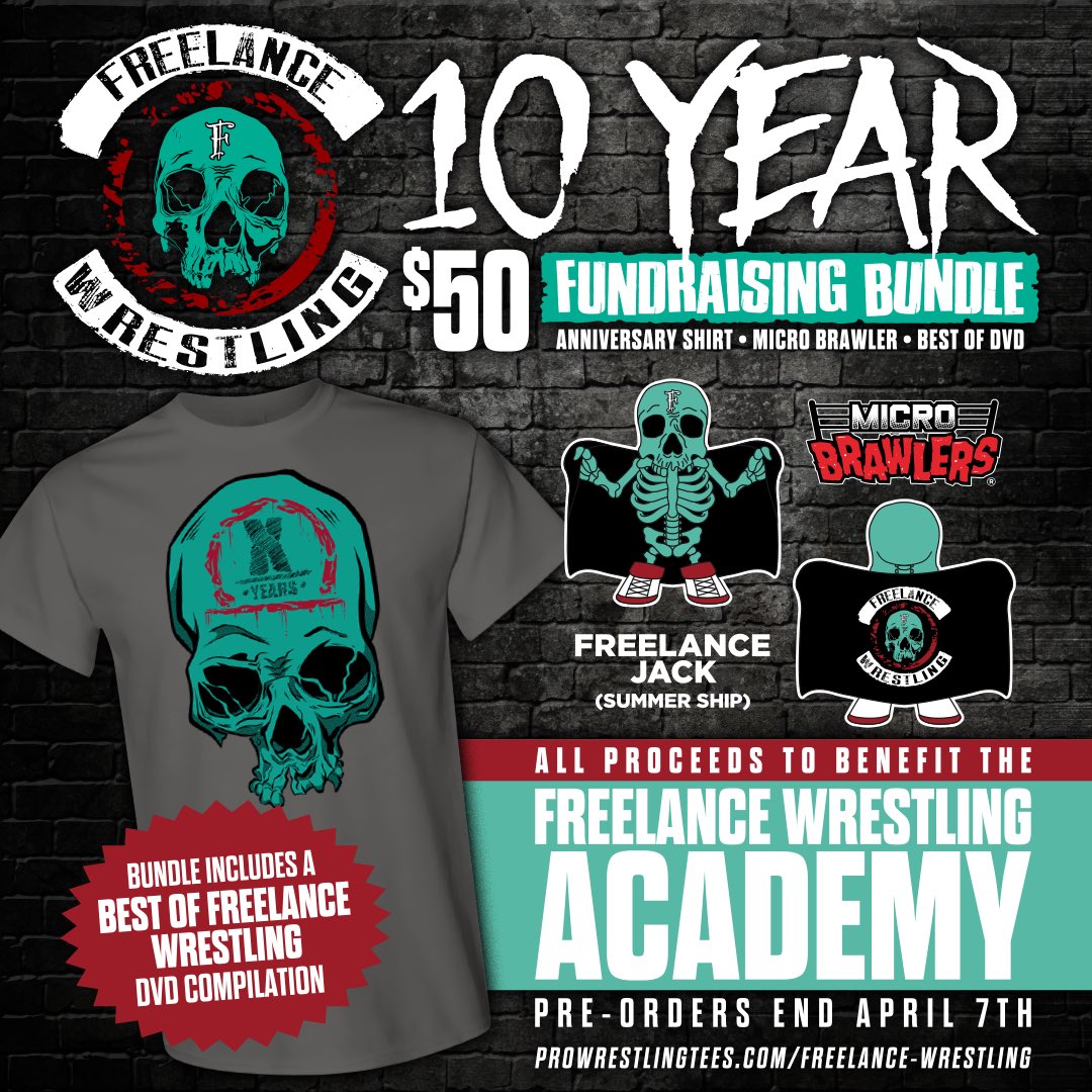 🚨INCASE YOU MISSED IT🚨 @TheFWAcademy needs your help! In preparation for our 10 year anniversary this June, we are releasing a very special merch bundle to celebrate! We’ll be releasing a very special Freelance Micro Brawler, 10th Anniversary shirt and best of dvd!