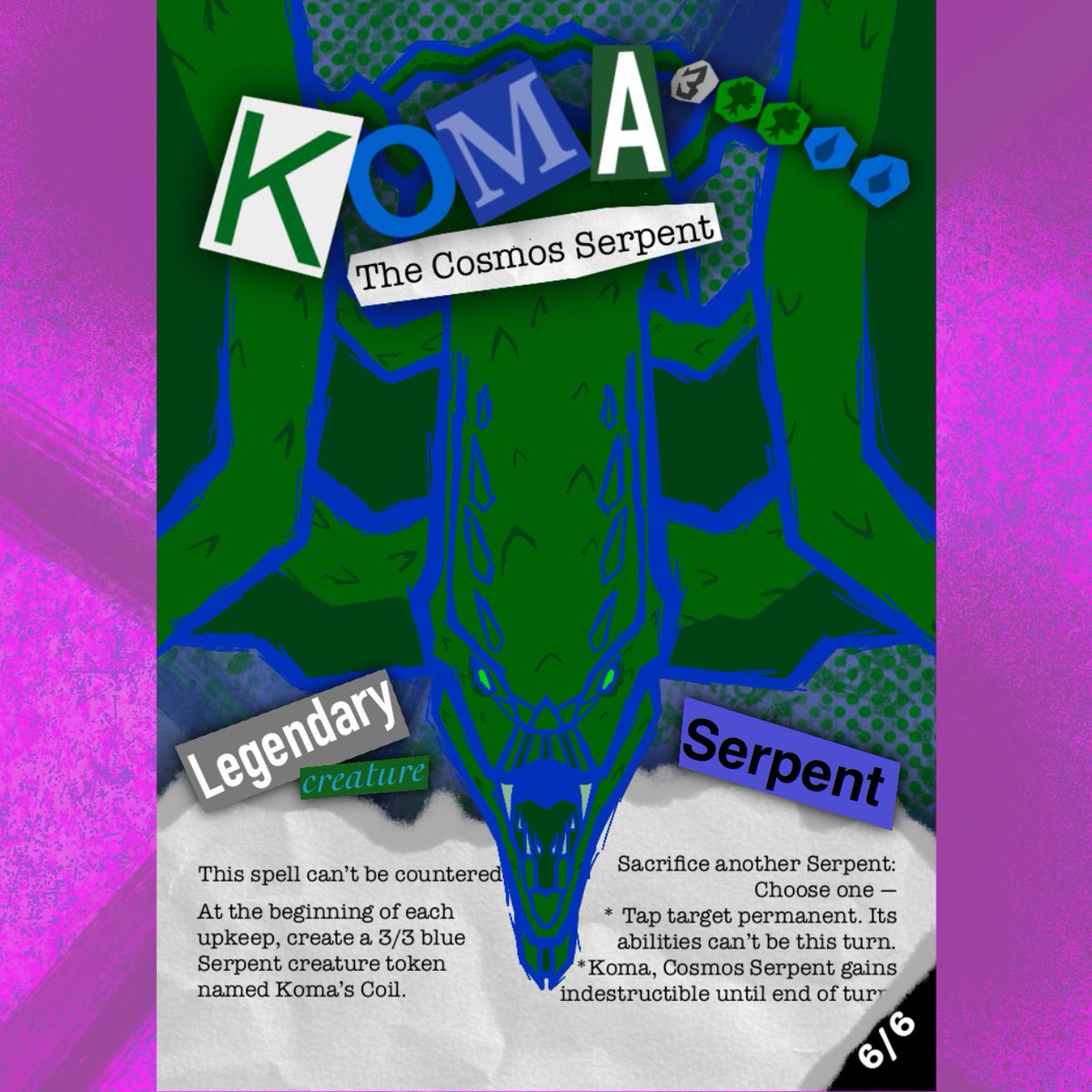 GordotheDude's tweet photo. Komas, Cosmos Serpent
And this time i did NOT forget to put the power/toughness on the bottom right
#snake #serpent #komacosmosserpent #mtg #customcardesign #kaldheim #gordodude #2024 #digitalart https://t.co/B88B4amPTd