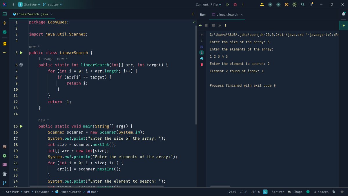 _Siddhant_7_'s tweet photo. #100DaysOfCode 
#Day29

DSA 
Solved the following questions : 
1. Linear search 
2. Find missing number in array

#100daysofcodechallenge #Java #DSA #Connect https://t.co/NqUPYBaZps