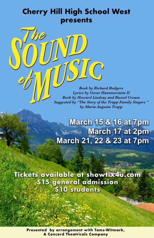 WE can't wait to see this classic show! Cherry Hill West's production of The Sound of Music opens this weekend - showtimes: March 15 & 16 at 7 pm; March 17 at 2 pm; March 21, 22, and 23 at 7 pm. Tickets available online at showtix4u.com/event-details/… 💜❤️🎭 #WEareCHPS