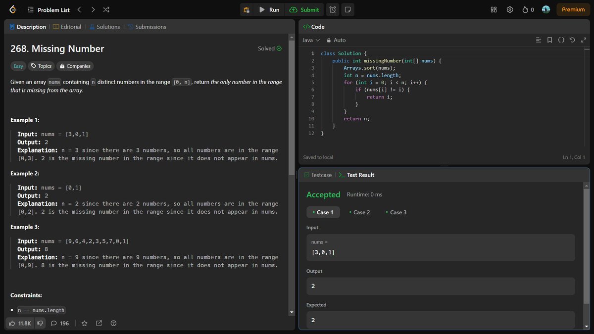 #100DaysOfCode 
#Day29

DSA 
Solved the following questions : 
1. Linear search 
2. Find missing number in array

#100daysofcodechallenge #Java #DSA #Connect