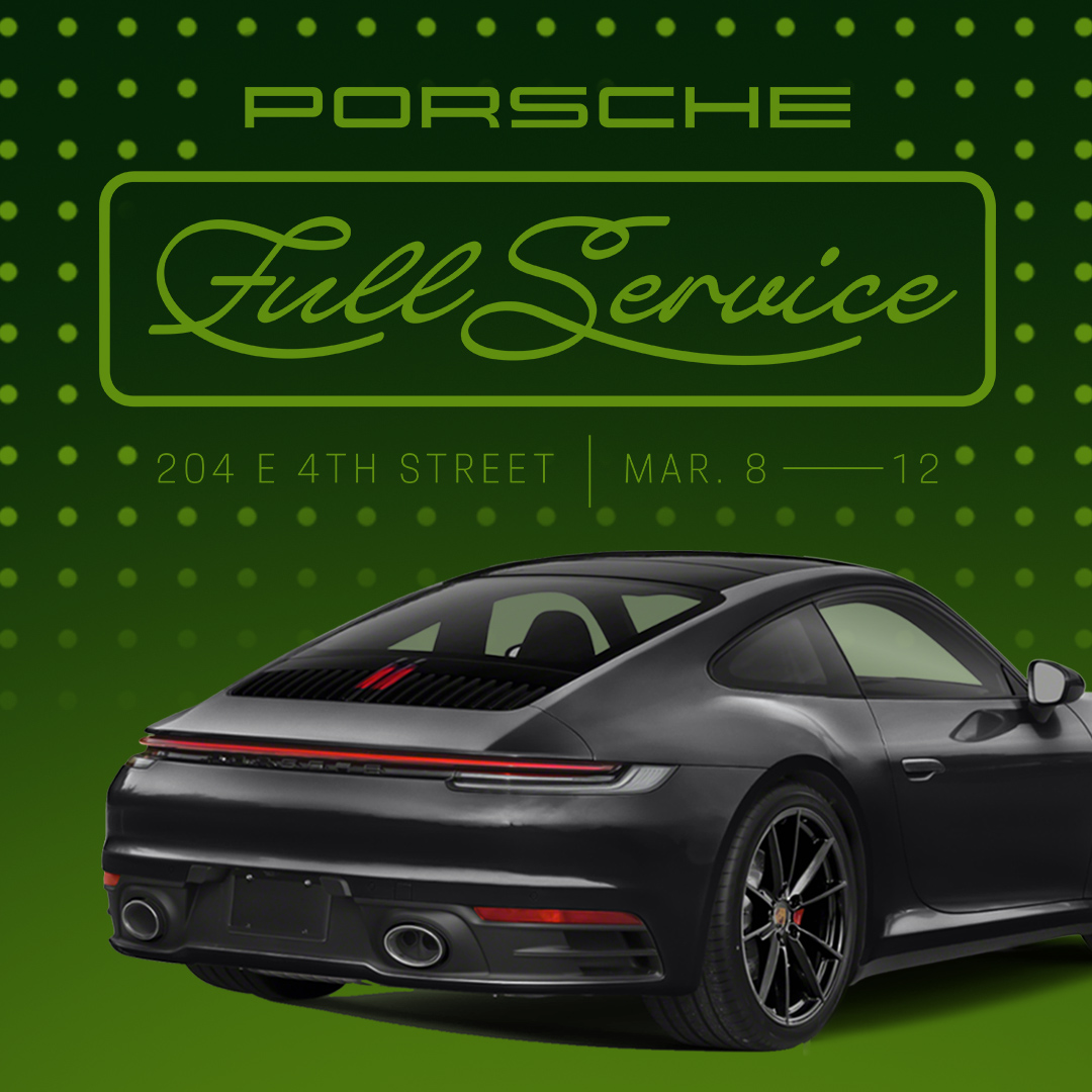 Swing by @Porsche Full Service at SXSW on 204 E 4th St. and immerse yourself in the sportscar’s electric future, from the Taycan to the American debut of the all-electric Macan. #PorscheFullService ow.ly/1Gbw50QQUve