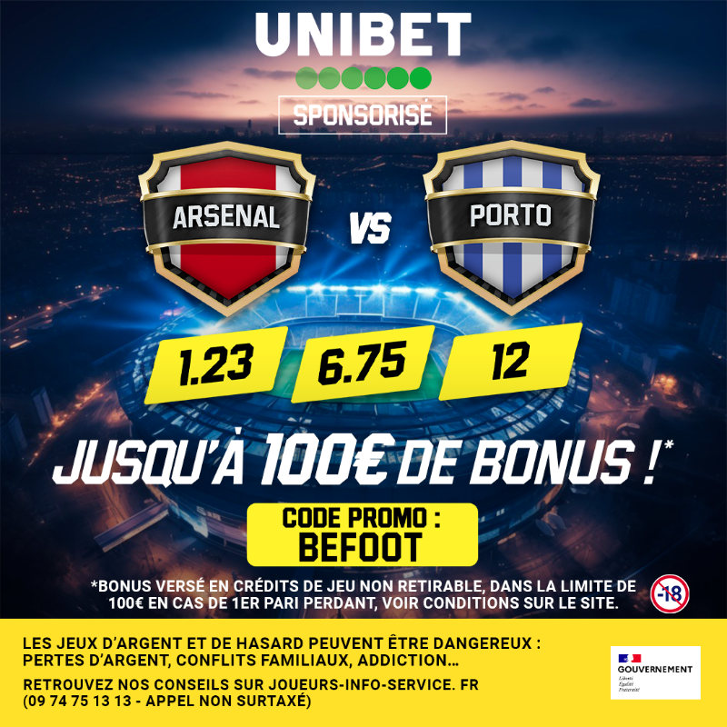 _BeFootball's tweet photo. ARSENAL REÇOIT LE FC PORTO 🍿🏴󠁧󠁢󠁥󠁮󠁧󠁿🇵🇹

2.50 ⚽️ Havertz
4.75 ⚽️ Rice

5.30 ⚽️ Taremi
5.20 ⚽️ Evanilson

Qu'allez-vous parier ?
Ça se passe chez @UnibetFrance 🍀