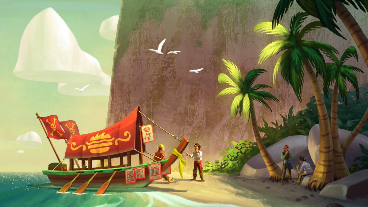 My last piece from the mentorship with Tyler Edlin was a beach scene which I wanted to include a food boat run by more pirates!