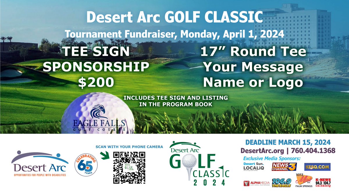 DesertArc's tweet photo. Promote your business and show support for a great cause by sponsoring a tee sign at our upcoming golf tournament! It's a win-win! DEADLINE is March 15th, don't delay! Please visit https://t.co/sdRvIWBips to sponsor! https://t.co/iQ4toQZOvb