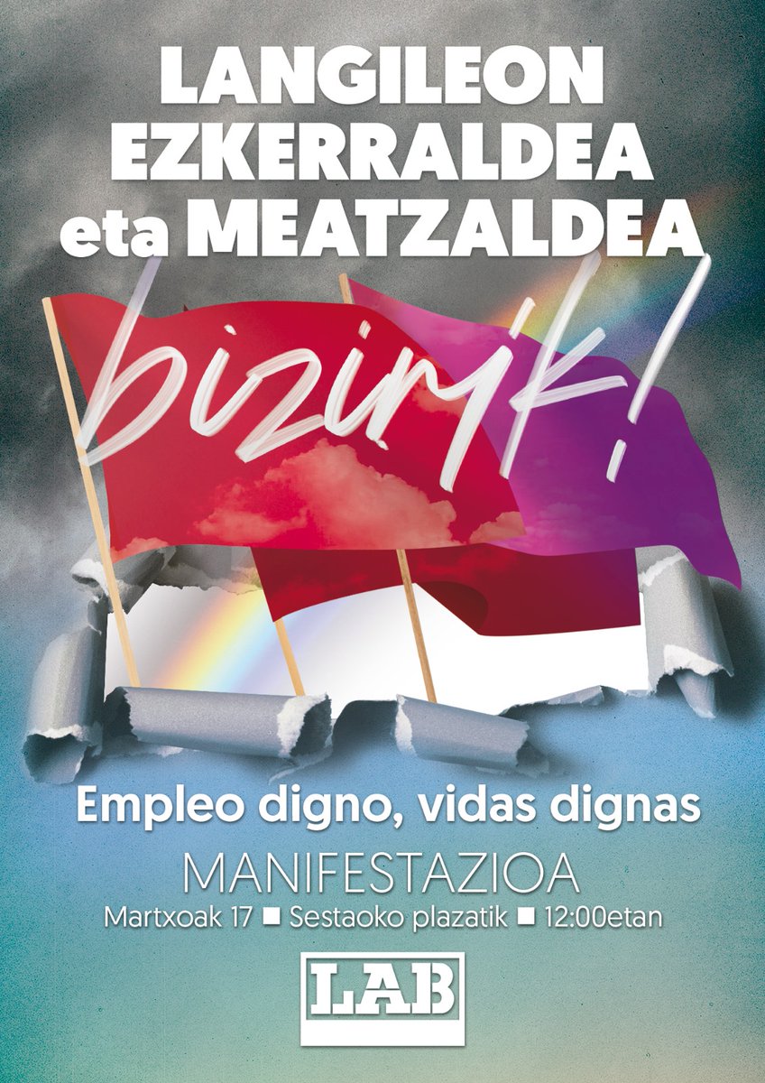 𝐋𝐀𝐍𝐆𝐈𝐋𝐄𝐎𝐍 𝐄𝐙𝐊𝐄𝐑𝐑𝐀𝐋𝐃𝐄𝐀 𝐄𝐓𝐀 𝐌𝐄𝐀𝐓𝐙𝐀𝐋𝐃𝐄𝐀 𝐁𝐈𝐙𝐈𝐑𝐈𝐊✊🏽

Igande honetan kalera irtengo gara gure eskualdean kalitatezko bizitza eta enplegua bermatu dadin exijitzeko. 

Ante la estrategia de desindustrialización y precarización de nuestra comarca👇