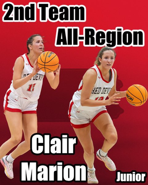 DickinsonColWBB's tweet photo. Congrats to junior Clair Marion on being named 2️⃣nd team all region‼️ She led us in points, assists, steals, and field goals, 3 pointers &amp; free throws made 😤 &amp; was 3️⃣x conference player of the week 🤝 the future is bright⏳ #rolldevs #dcwb #dson #d3hoops https://t.co/hCHlJxIjJa