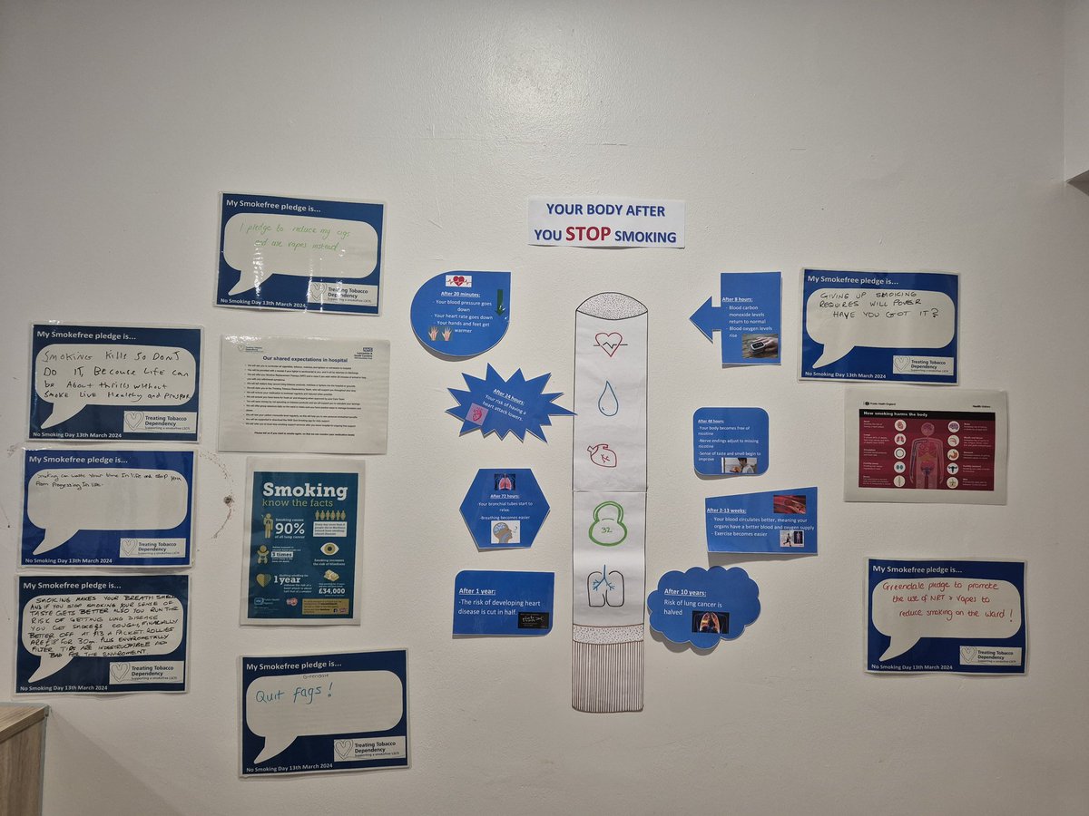 We have been busy on the wards at Woodview in prep for No smoking Day tomorrow. Each ward has worked with our patients, to produce these fab displays and incorporate our pledges from patients &staff Tomorrow we will be adding more pledges #teamribble #teambuckley #teamgreendale