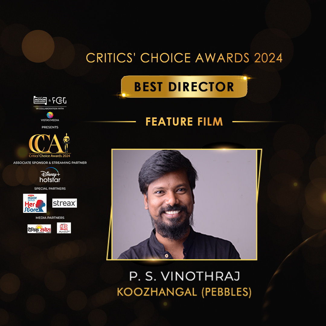 CriticsChoiceIn's tweet image. A sincere congratulations to P.S. Vinothraj for clinching the Best Director award at the #CriticsChoiceAwards 2024 for Koozhangal (Pebbles)!
@PsVinothraj
@BritanniaIndLtd
@theFCGofficial
@groupm_motion
@VMC_sg
@DisneyPlusHS