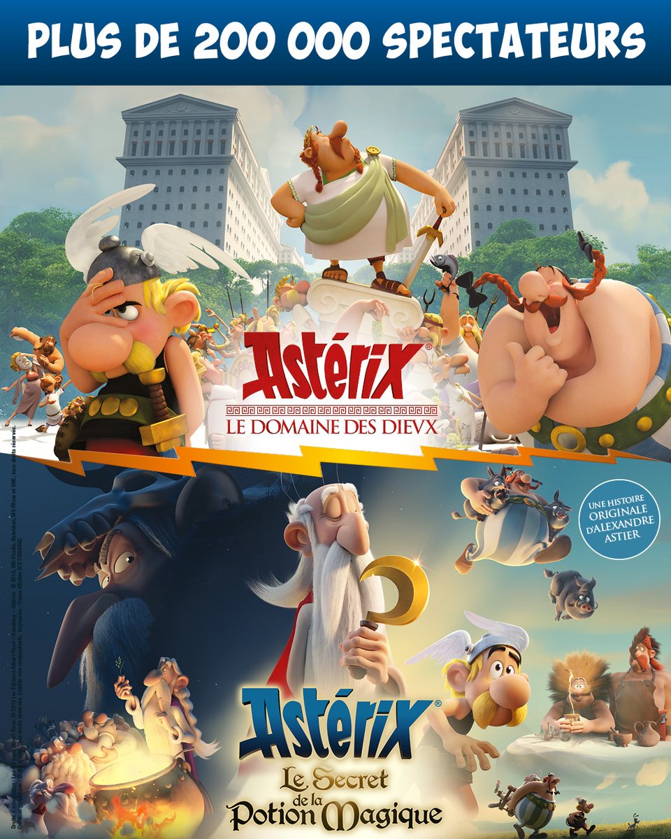 Vous êtes plus de 200 000 spectateurs a avoir (re)plongé dans les aventures d'#Astérix et Obélix pendant les vacances ! #LeSecretDeLaPotionMagique et #LeDomaineDesDieux, des films d'animation d'@AAstierOff et #LouisClichy, toujours au cinéma !