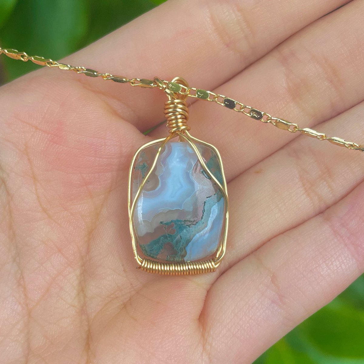 Hand wrapped Moss Agate necklace ✨🌙✨