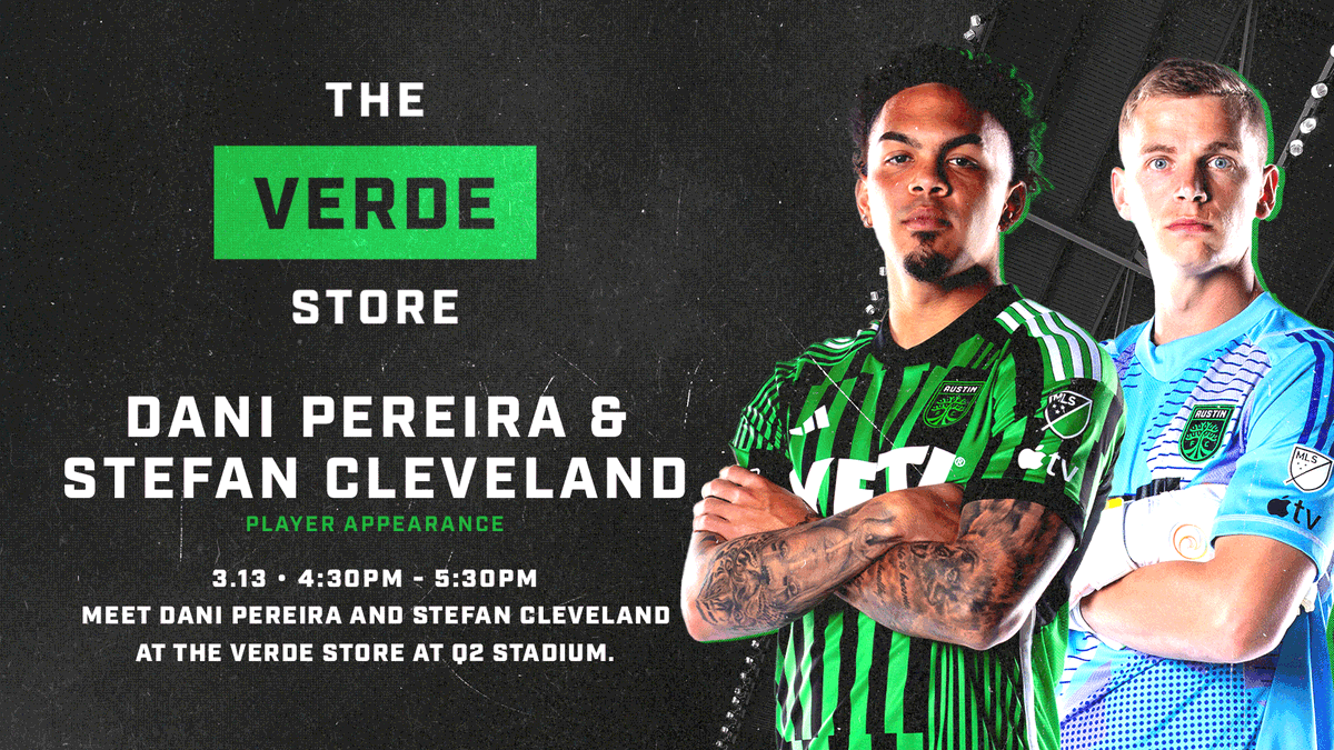 Come meet @danipereira121 and Stefan Cleveland at the Verde Store at @Q2Stadium, tomorrow from 4:30-5:30 PM CT!