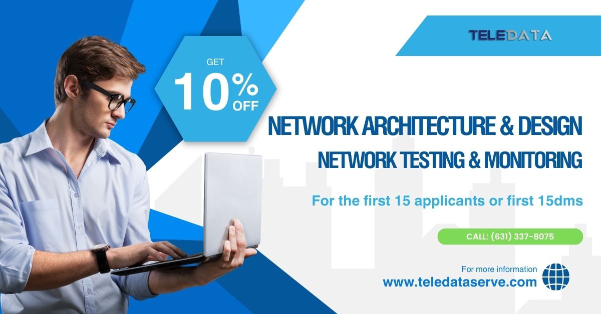 Teledataserve1's tweet image. 🌐 Elevate your network architecture &amp;amp; design game! 🚀 Be one of the first 15 applicants or DMs to get exclusive access to our network testing &amp;amp; monitoring services. Plus, enjoy 10% off! Call (631) 337-8075 or visit teledataserve.com
#NetworkArchitecture #NetworkTesting