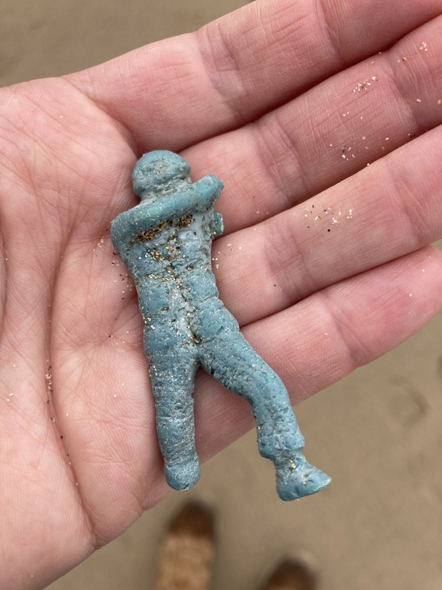 Managed to squeeze in a lunch break-beachcomb and found my first very weathered toy soldier having heard about them for years #flotsamarmy