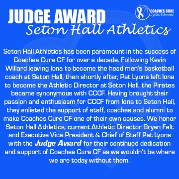 We are happy to announce that <a href="/SHUAthletics/">Seton Hall Athletics</a>  will be our 2024 Judge Award Recipient. Join us at our FINAL golf outing on Monday, May 13 to celebrate Seton Hall Athletics. Registration is open: visit coachescurecf.org.
